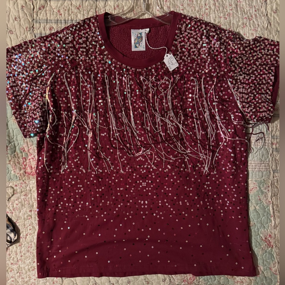 Queen of Sparkles- Full Sequin Embellished Burgundy Top - NWT